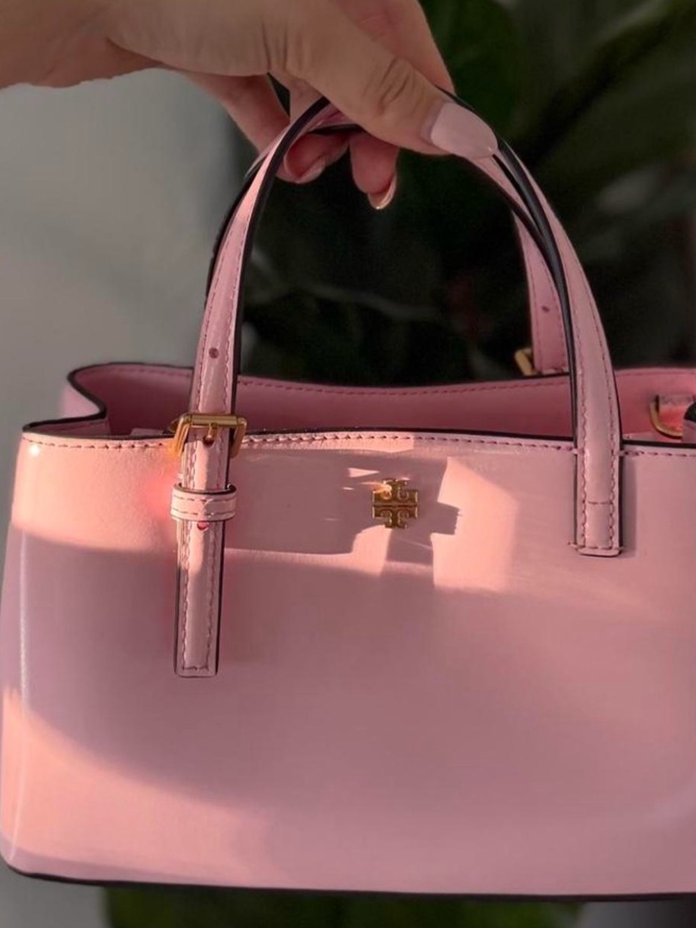 Tory Burch Pink Patent Mini Satchel with Gold Hardware